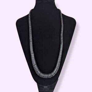 V. Black Wood Graduated Disc Bead Necklace